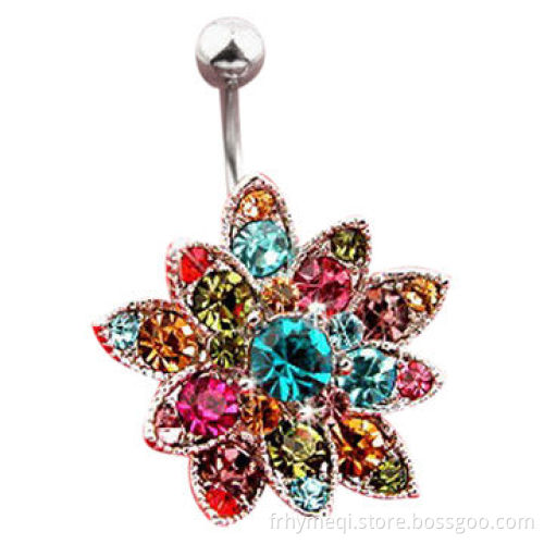 Navel rings with colored rhinestone